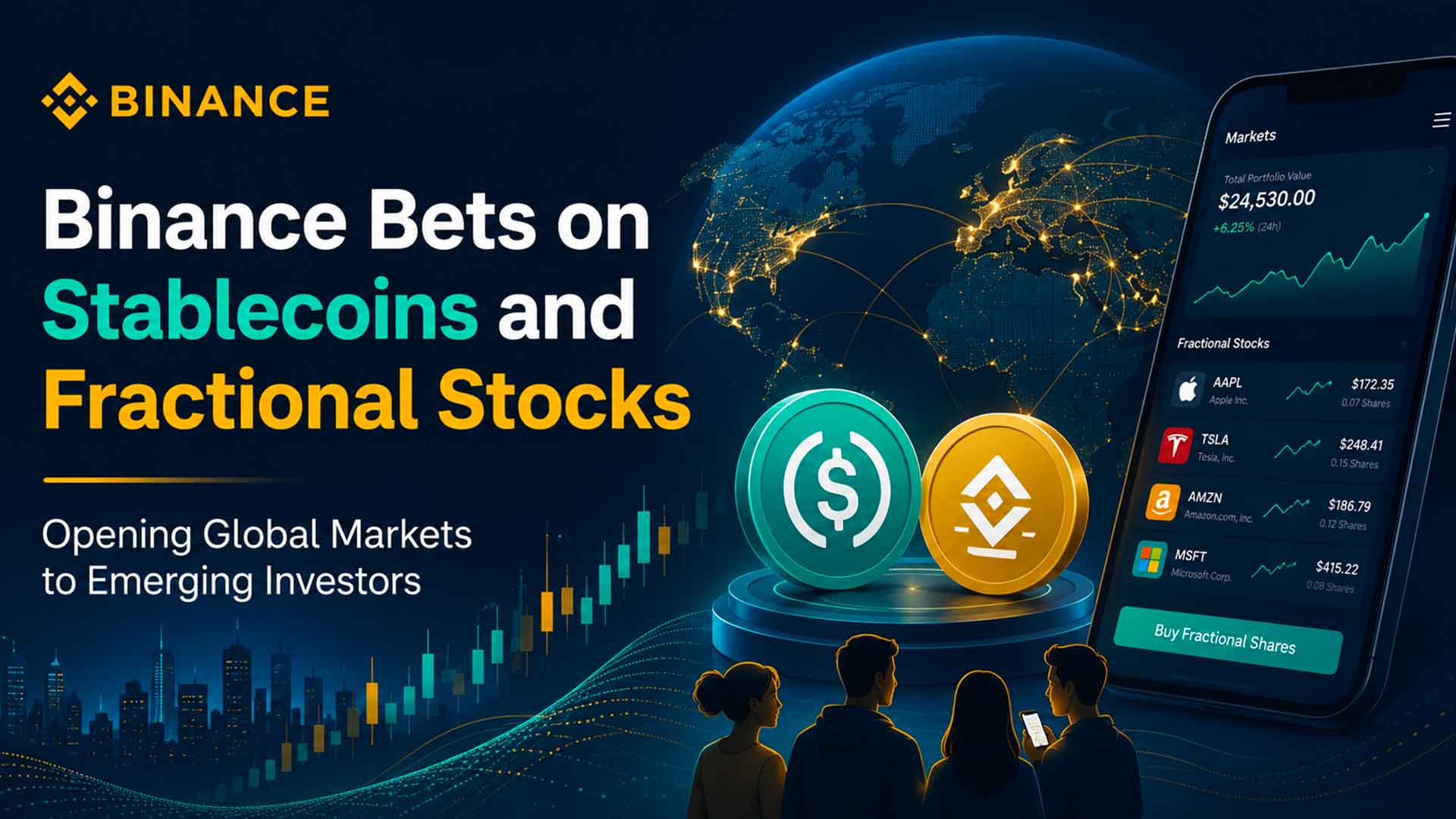 Binance scommette su stablecoin e azioni frazionate per aprire i mercati globali agli investitori emergenti