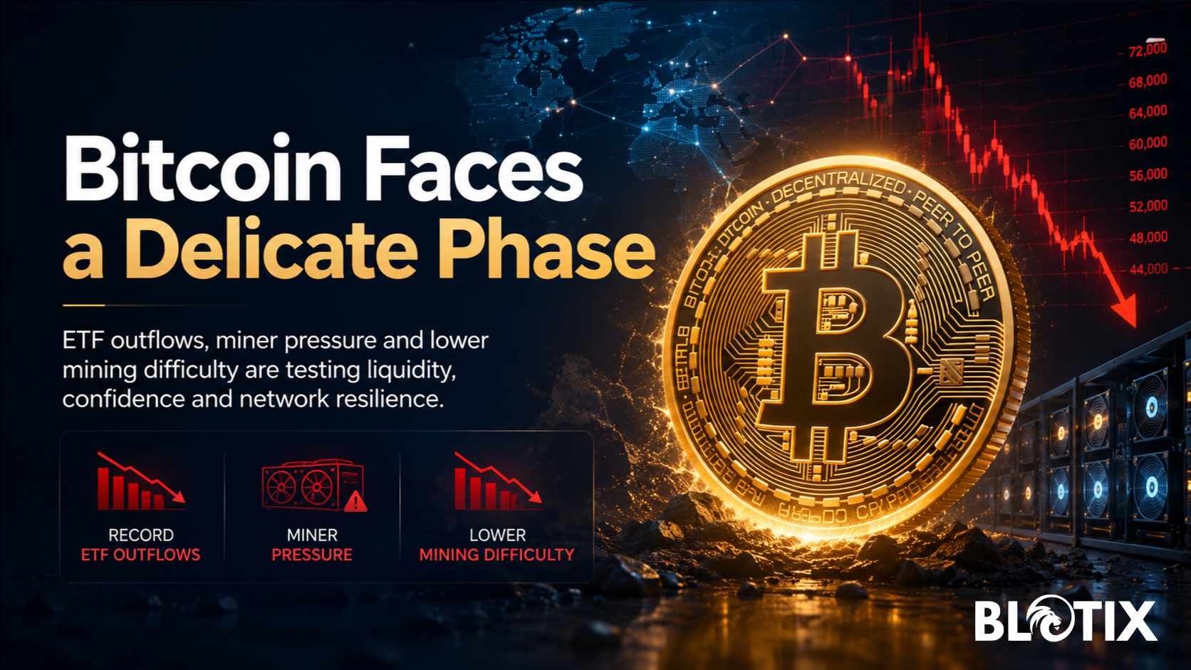 Bitcoin affronta il test più duro tra deflussi record dagli ETF e mining in difficoltà